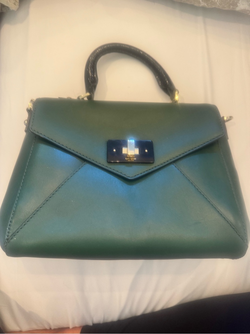 Kate Spade Structured Dark Green Top-Handle Satchel with Gold Hardware